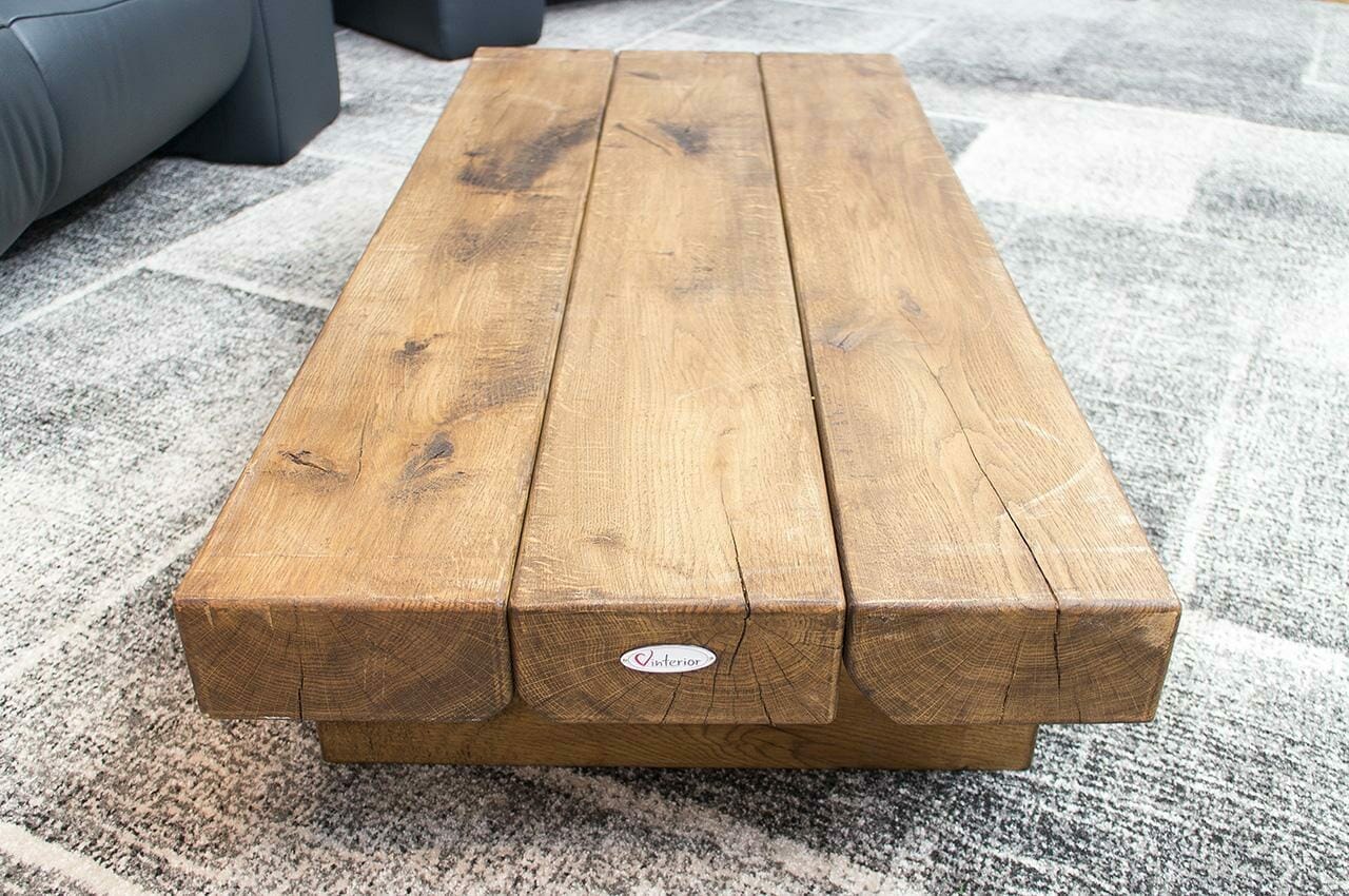 Niedriger Couchtisch aus Eichenholz massiv 5