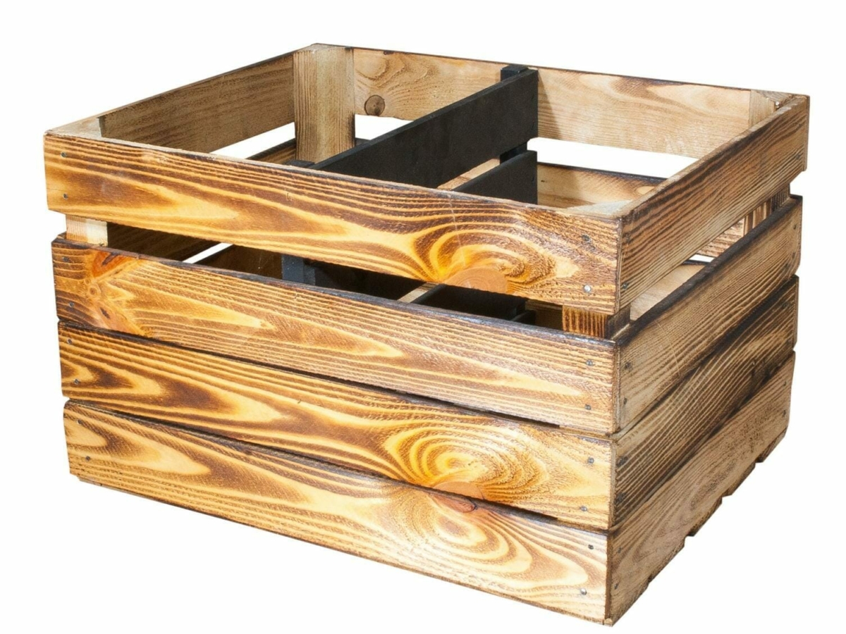 Geflammte Holzkiste Mit Weißem Innenfach – Stauraumwunder In 50x40x30 Cm