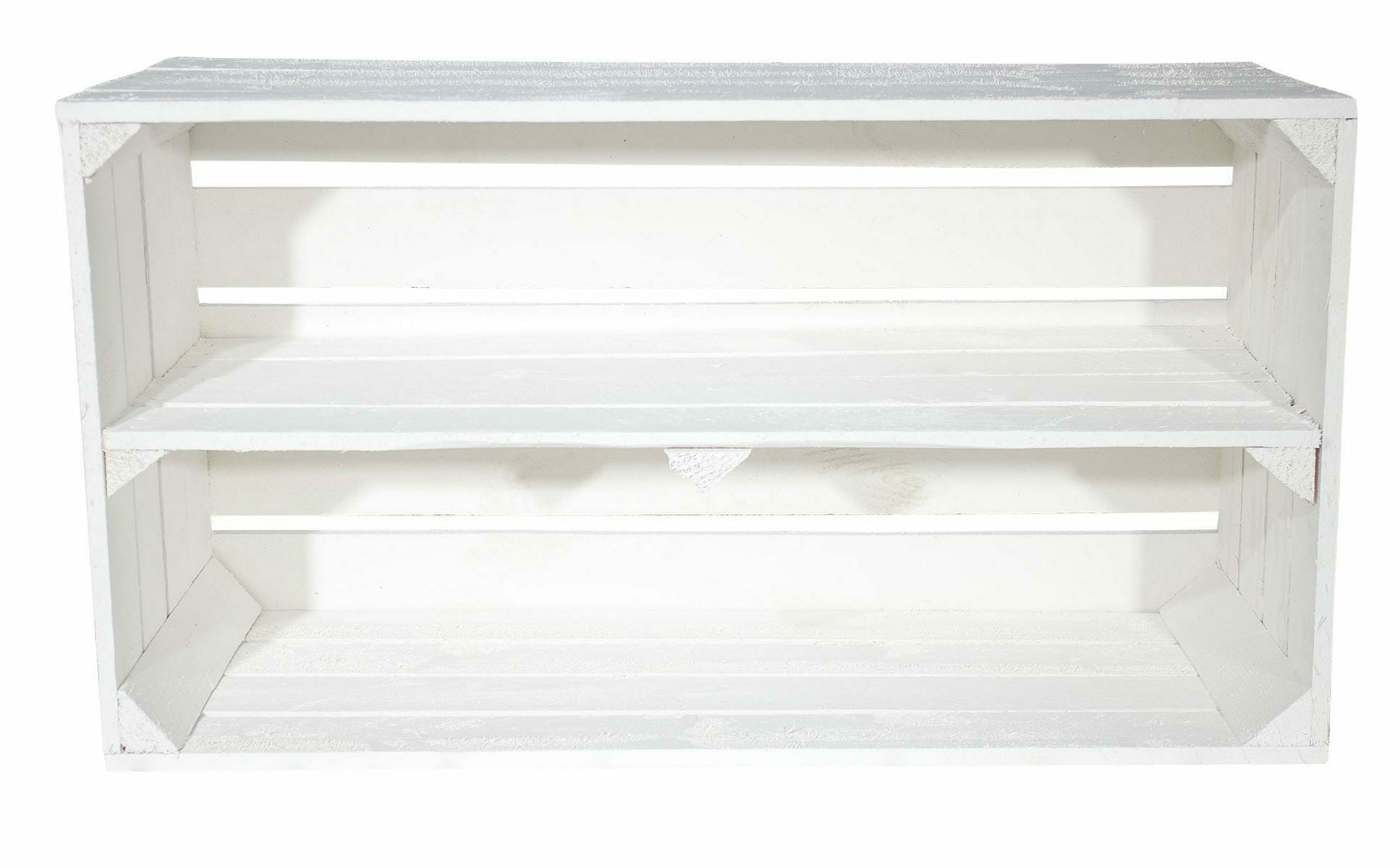 Weiße Holzkiste Mit Geflammtem Mittelbrett | 3er-Set 50x40x30 Cm | Ideal Für Regale, Obst, Deko & Aufbewahrung