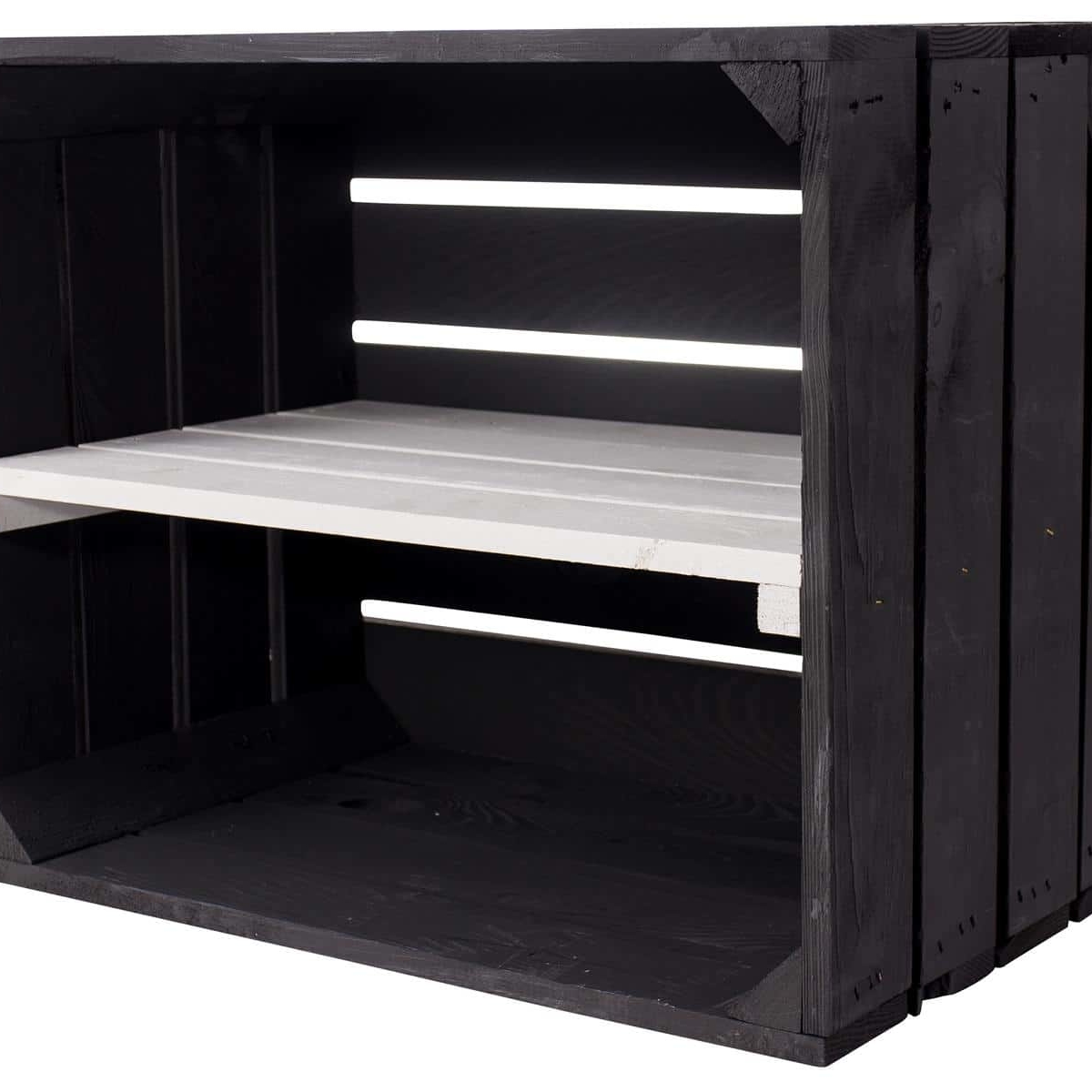 ᐅ Schwarze Holzkiste mit weißem Mittelbrett