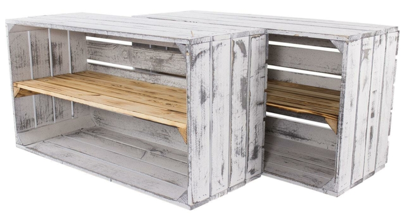 breite vintage regalkiste grau geflammt