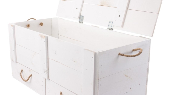 ᐅ Weiße Holzkiste mit Deckel Mit 2 Schubladen & Kordel