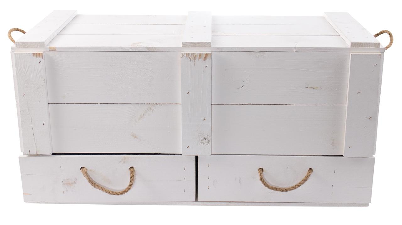 ᐅ Weiße Holzkiste mit Deckel | Mit 2 Schubladen & Kordel