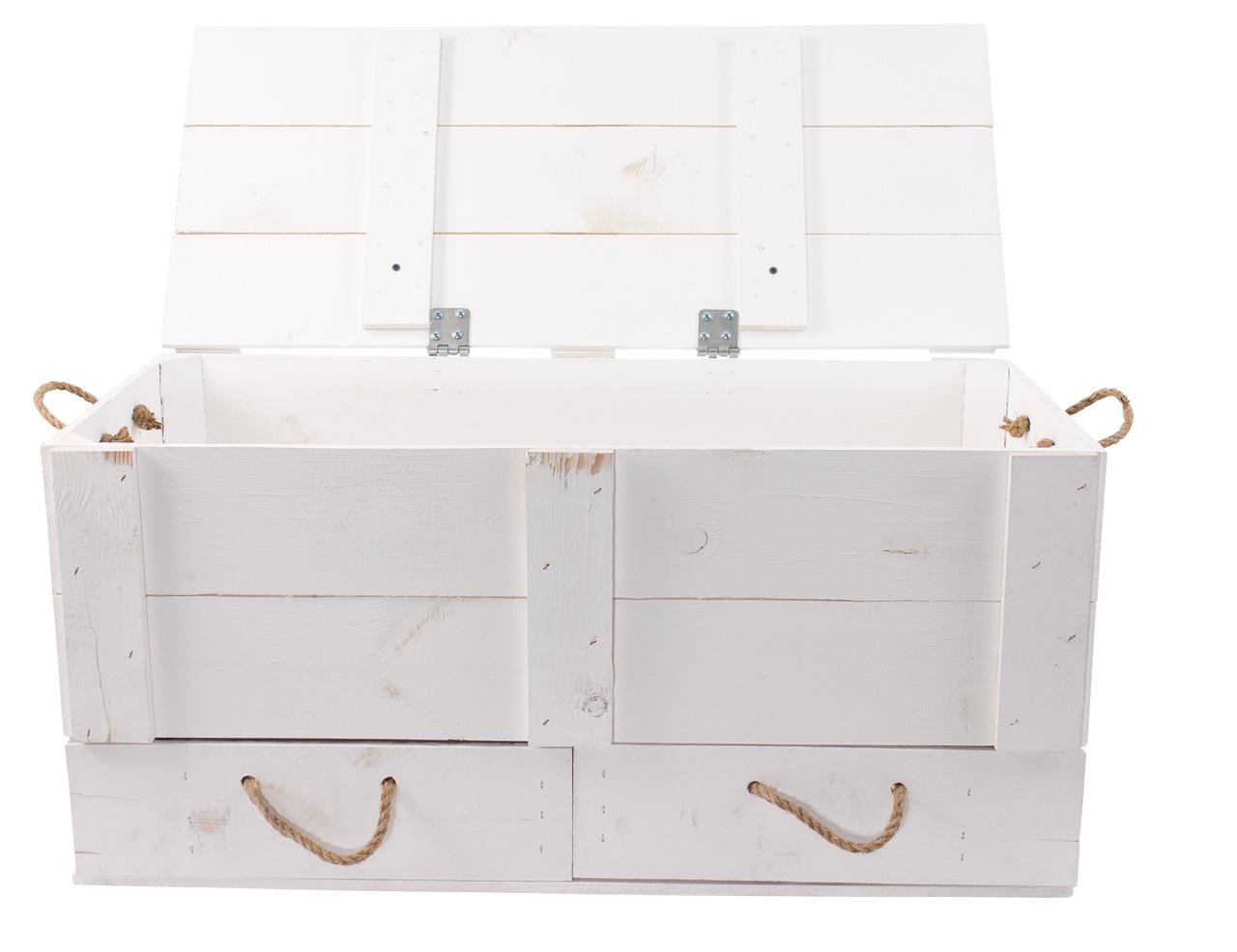 günstig kaufen ᐅ Weiße Holzkiste mit Deckel | & Kordel 2 Mit Schubladen