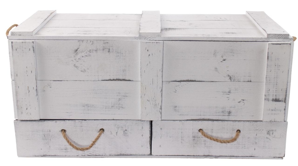 ᐅ XXL Holzkiste mit Deckel Shabby Mit 2 Schubladen & Kordel