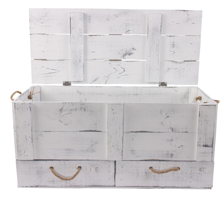 ᐅ XXL Holzkiste mit Deckel Shabby Mit 2 Schubladen & Kordel