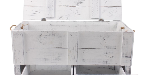 ᐅ XXL Holzkiste mit Deckel Shabby Mit 2 Schubladen & Kordel