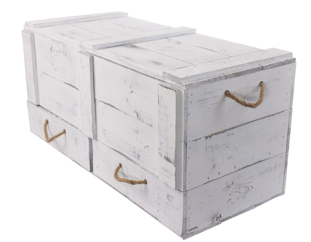 ᐅ XXL Holzkiste mit Deckel Shabby Mit 2 Schubladen & Kordel