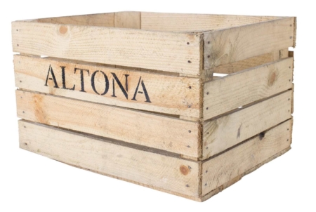 Holzkiste mit Aufdruck Altona