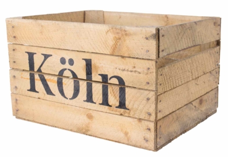 Holzkiste mit Aufdruck Köln