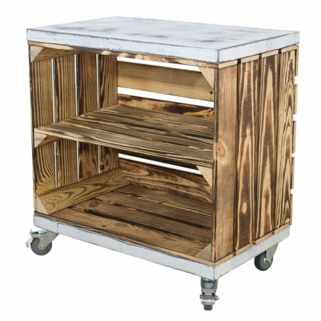 Holzkiste in geflammt mit Mittelbrett und bohlenbrett shabby weiß