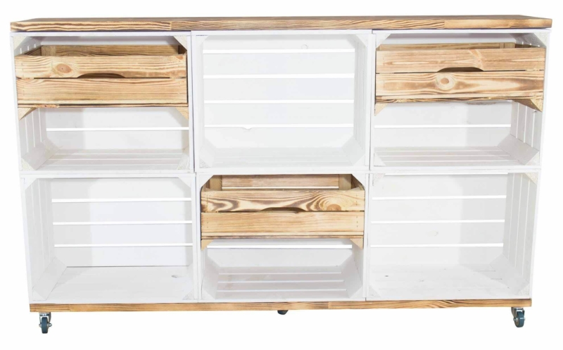 Holzkisten Kommode in weiß geflammtem Look