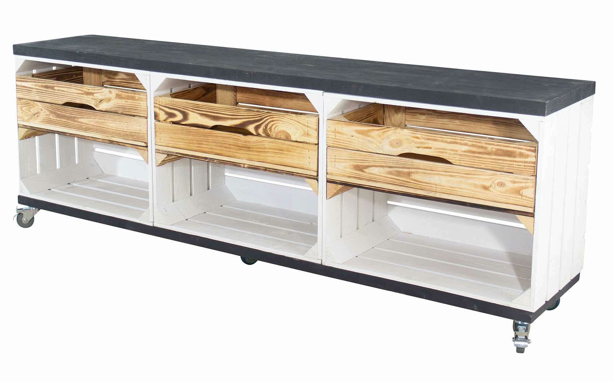 ᐅᐅ Holzkisten Kommode in weiß geflammt schwarz