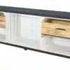 Holzkisten Regal in weiß mit Bohlenbretter in schwarz und Schubladen geflammt