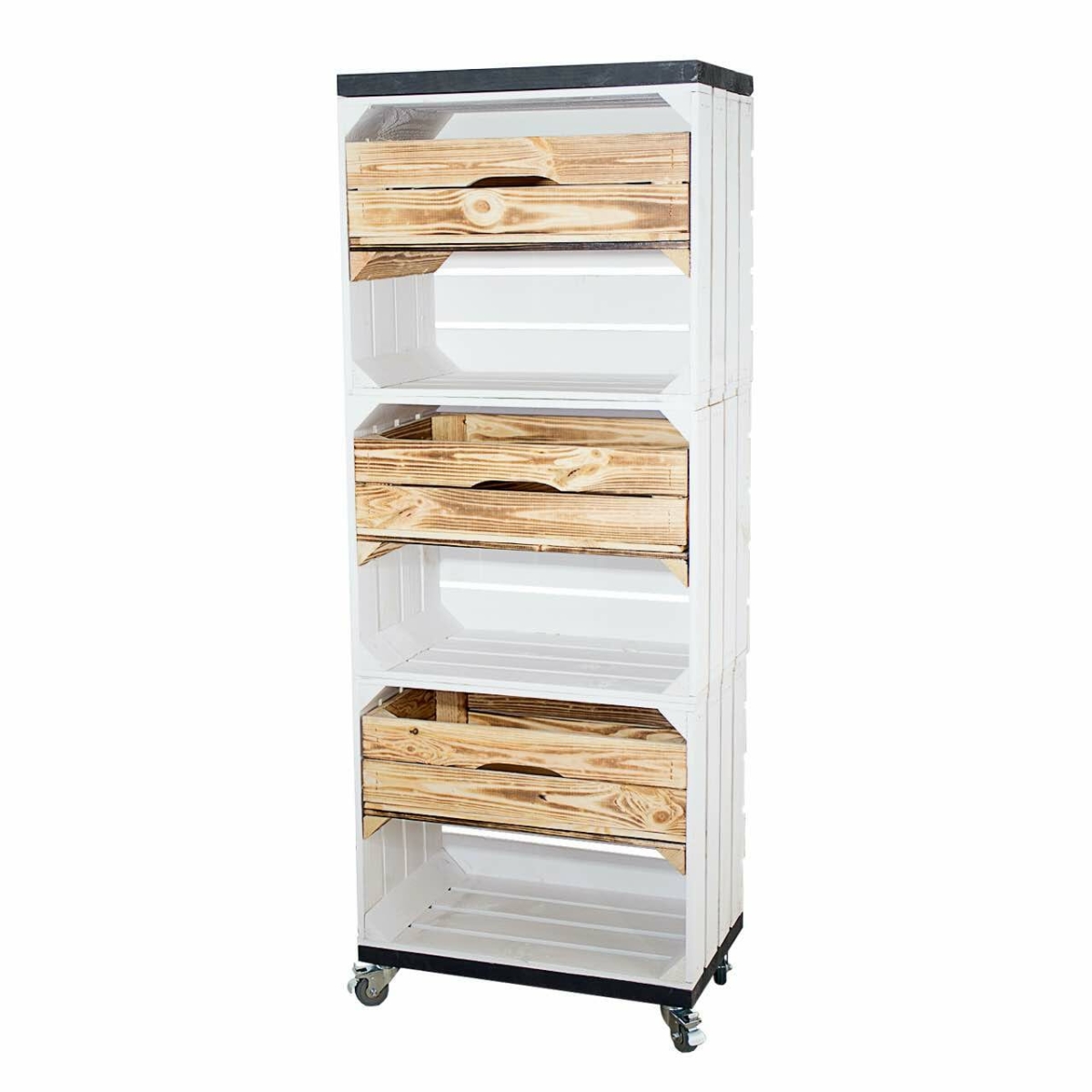 ᐅᐅ Holzkisten Regal in weiß mit 3 Schubladen in geflammt