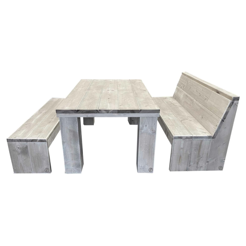 Esstisch mit Sitzbank und Bank Bauholz Möbel - Gerüstholz - Gerüstbohlen - Bauholzmöbel - Gerüstholzbohlen