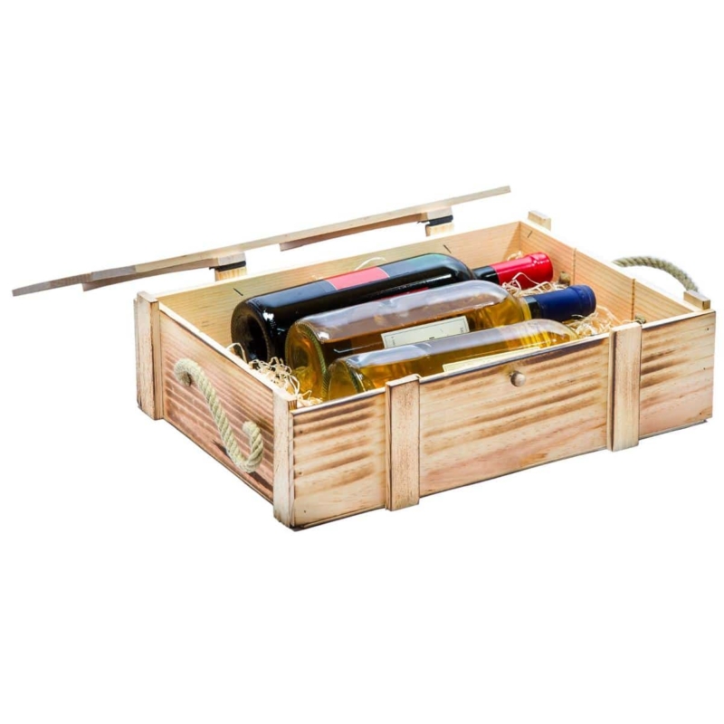 Weinkiste 3er Geschenkkiste Aus Holz Geflammt Weinbox