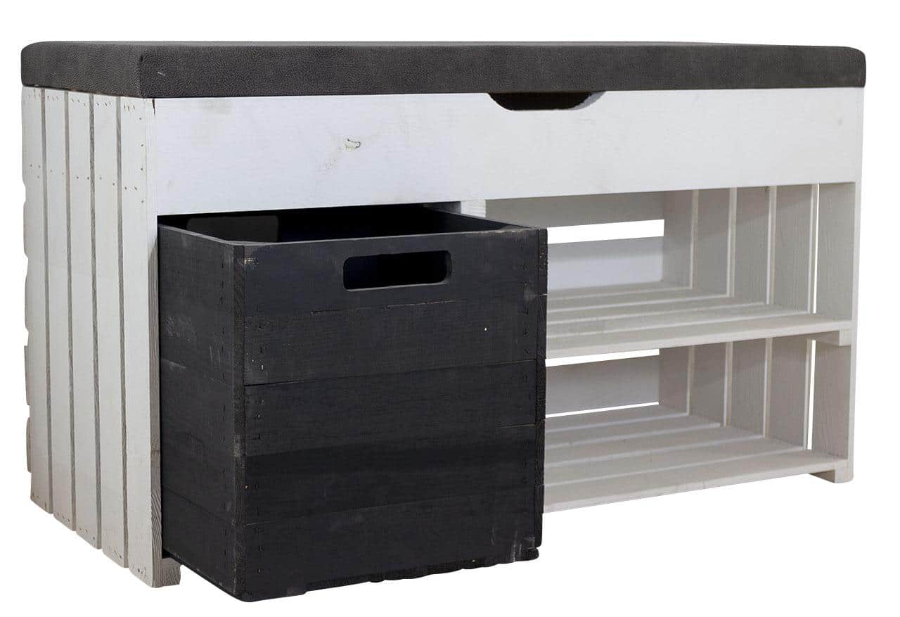 Weiße Sitztruhe - Sitzbank & schwarze Kallax Einschub Kiste